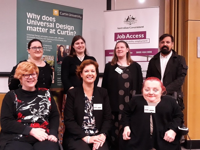 Image (clockwise L to R from back row): Emma Dalton, Jacinta Reynolds, Meredith Grose, Daniel Valiente-Riedl, Prue Hawkins, Erica Schurmann and Samantha Jenkinson at the 20th JobAccess Employer Seminar co-hosted by Curtin University in Perth