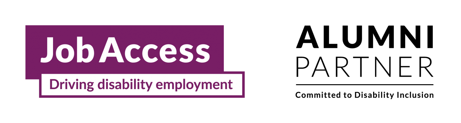 JobAccess logo, with tagline saying Driving Disability Employment. Next to this is the Alumni Partner logo with the tagline Committed to Disability Inclusion. 